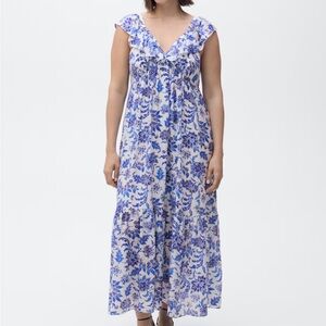 MANGO Floral Blue and White Dress